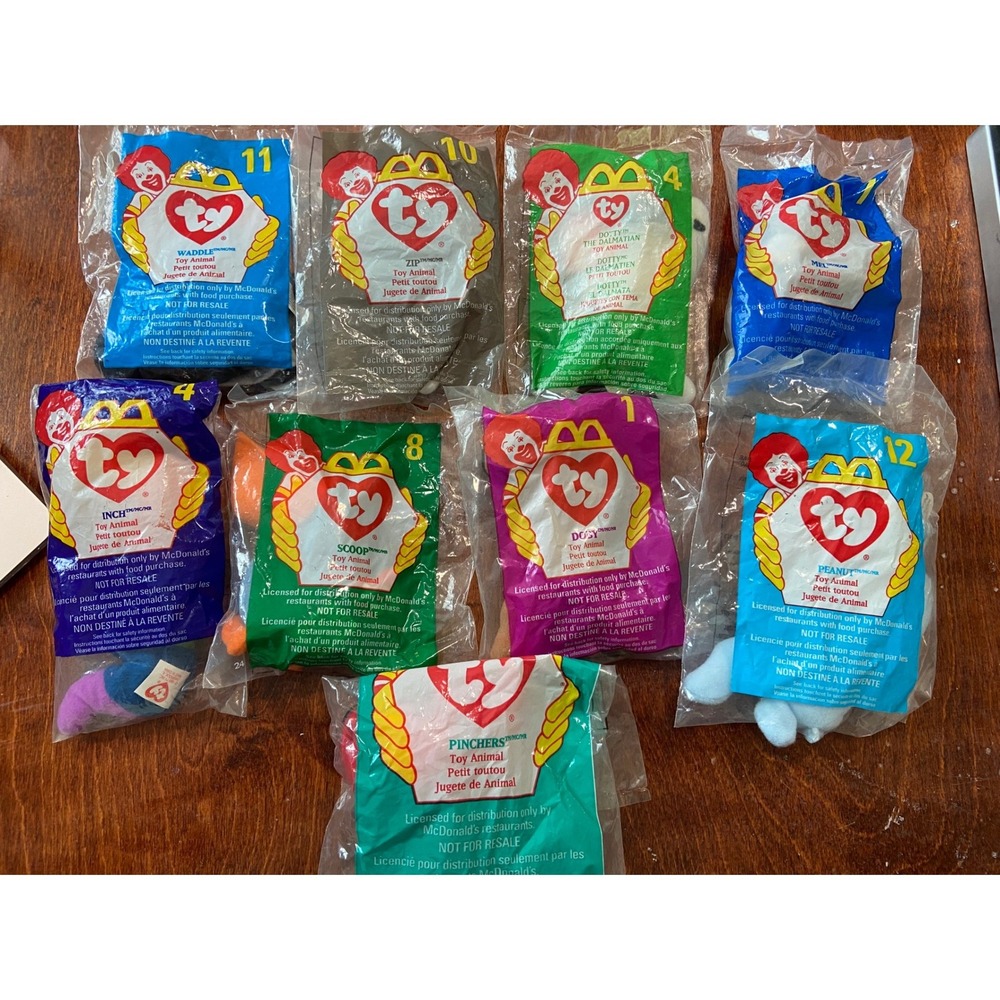 Ty Teenie Beanie Babies McDonald's Sealed Lot 9 Waddle Zip Dotty Mel Inch Scoop